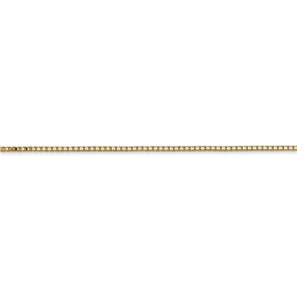 Alternate view of the 1.1mm, 14k Yellow Gold, Solid Box Chain Anklet, 9 Inch by The Black Bow Jewelry Co.