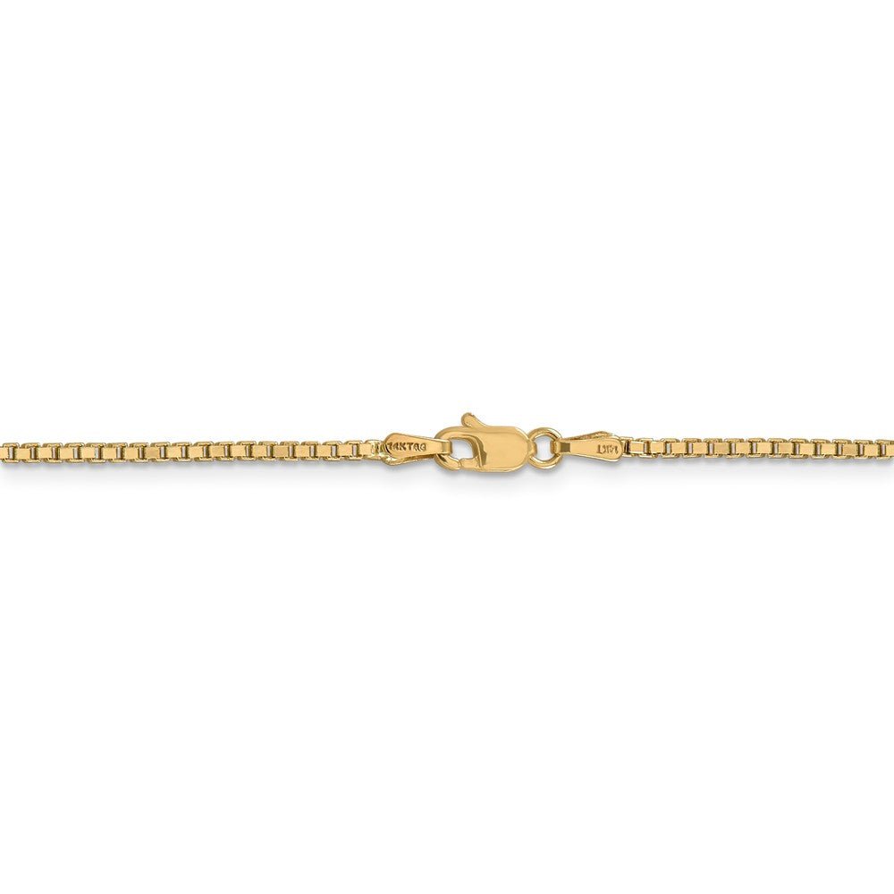 Alternate view of the 1.5mm, 14k Yellow Gold, Solid Box Chain Necklace by The Black Bow Jewelry Co.