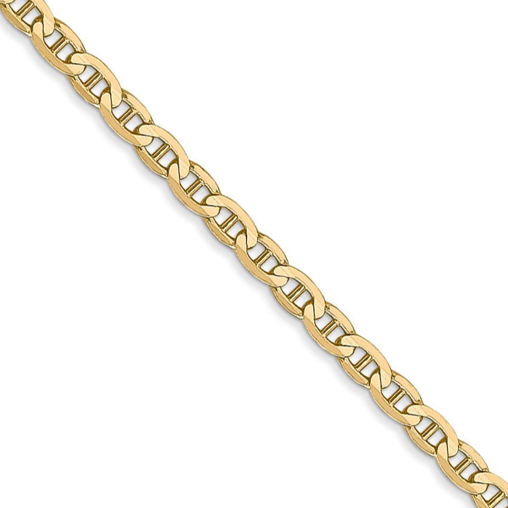 3mm, 14k Yellow Gold, Solid Concave Anchor Chain Necklace