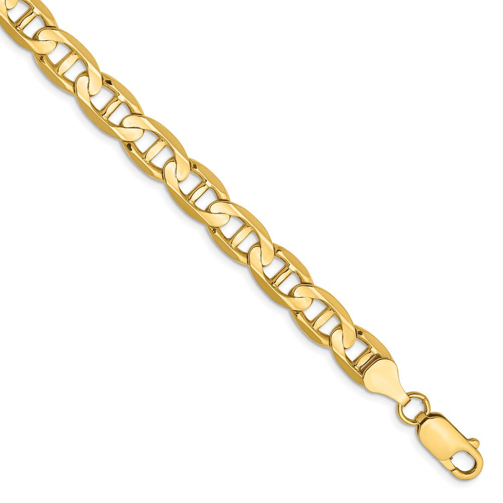 Men&#39;s 7mm, 14k Yellow Gold, Concave Anchor Chain Bracelet