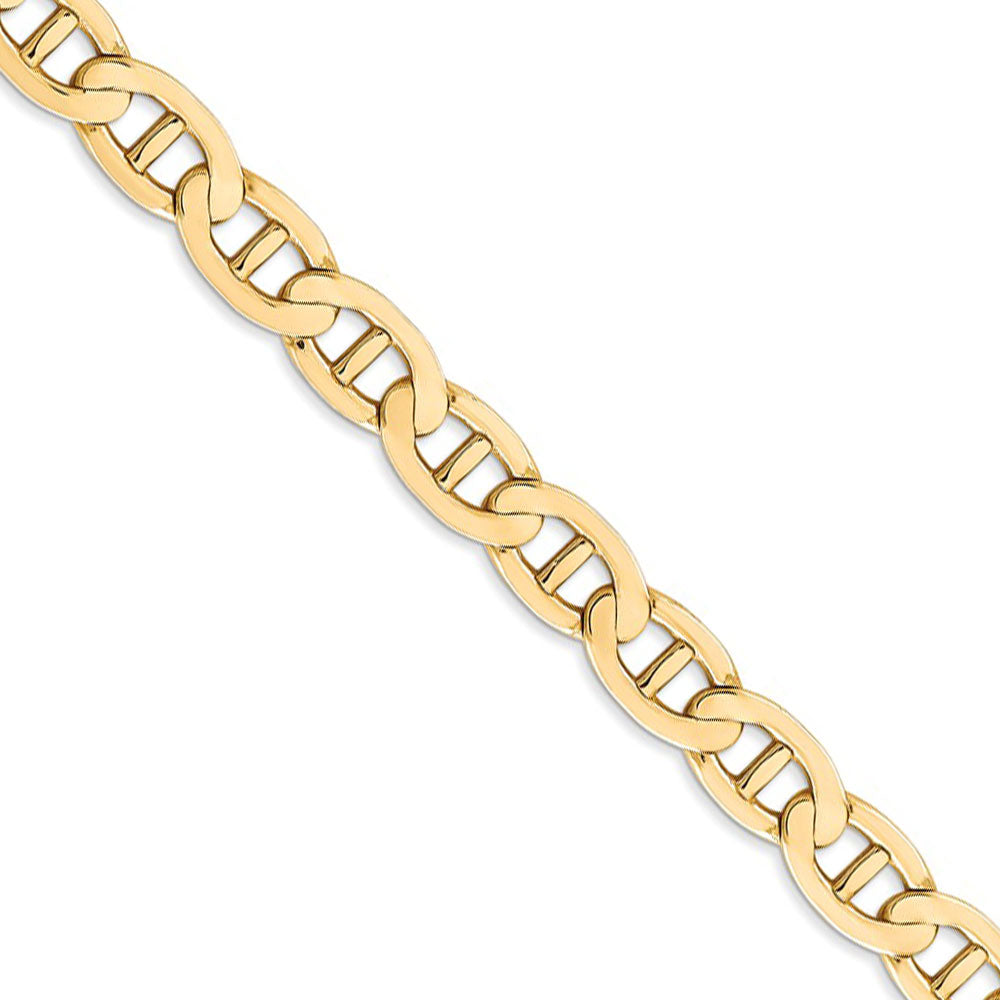 Men&#39;s 7mm, 14k Yellow Gold, Concave Anchor Chain Necklace