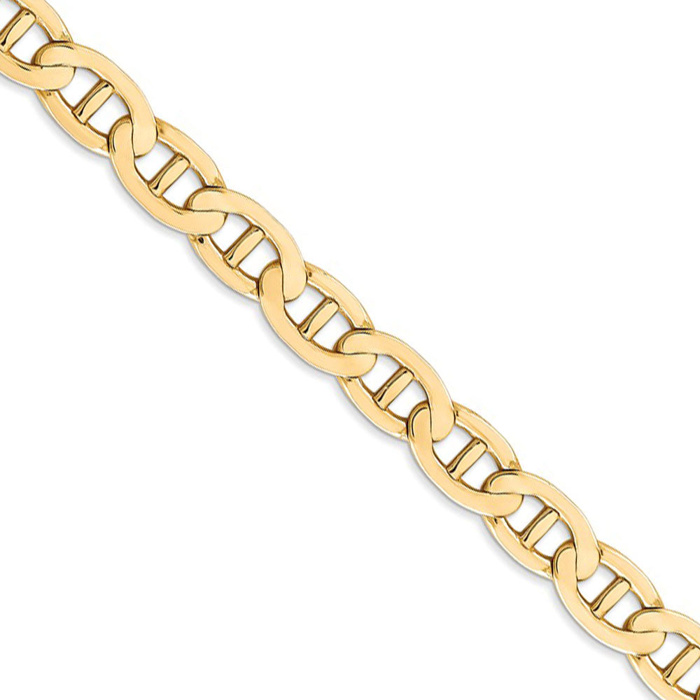 Men&#39;s 7mm, 14k Yellow Gold, Concave Anchor Chain Necklace