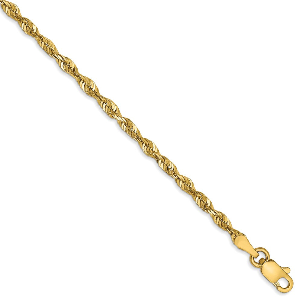 2.5mm, 14k Yellow Gold Light Diamond Cut Rope Chain Anklet