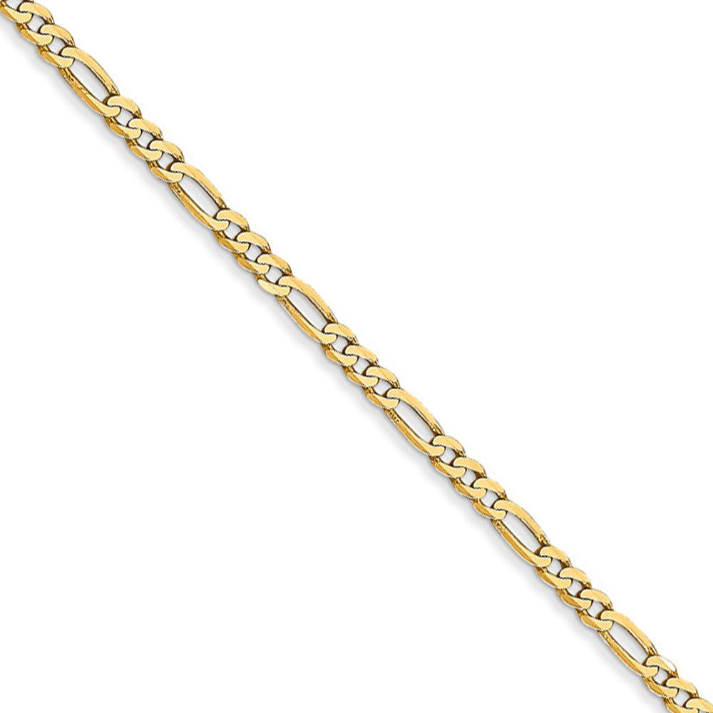 2.25mm, 14k Yellow Gold, Flat Figaro Chain Necklace