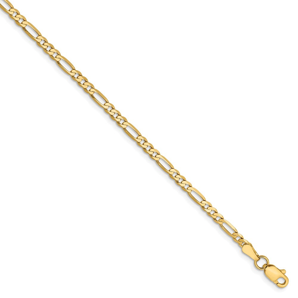 2.75mm, 14k Yellow Gold, Flat Figaro Chain Bracelet