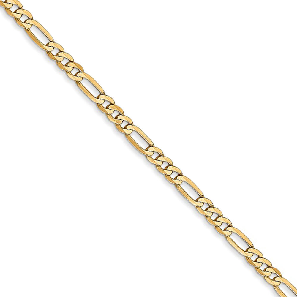 2.75mm, 14k Yellow Gold, Flat Figaro Chain Necklace