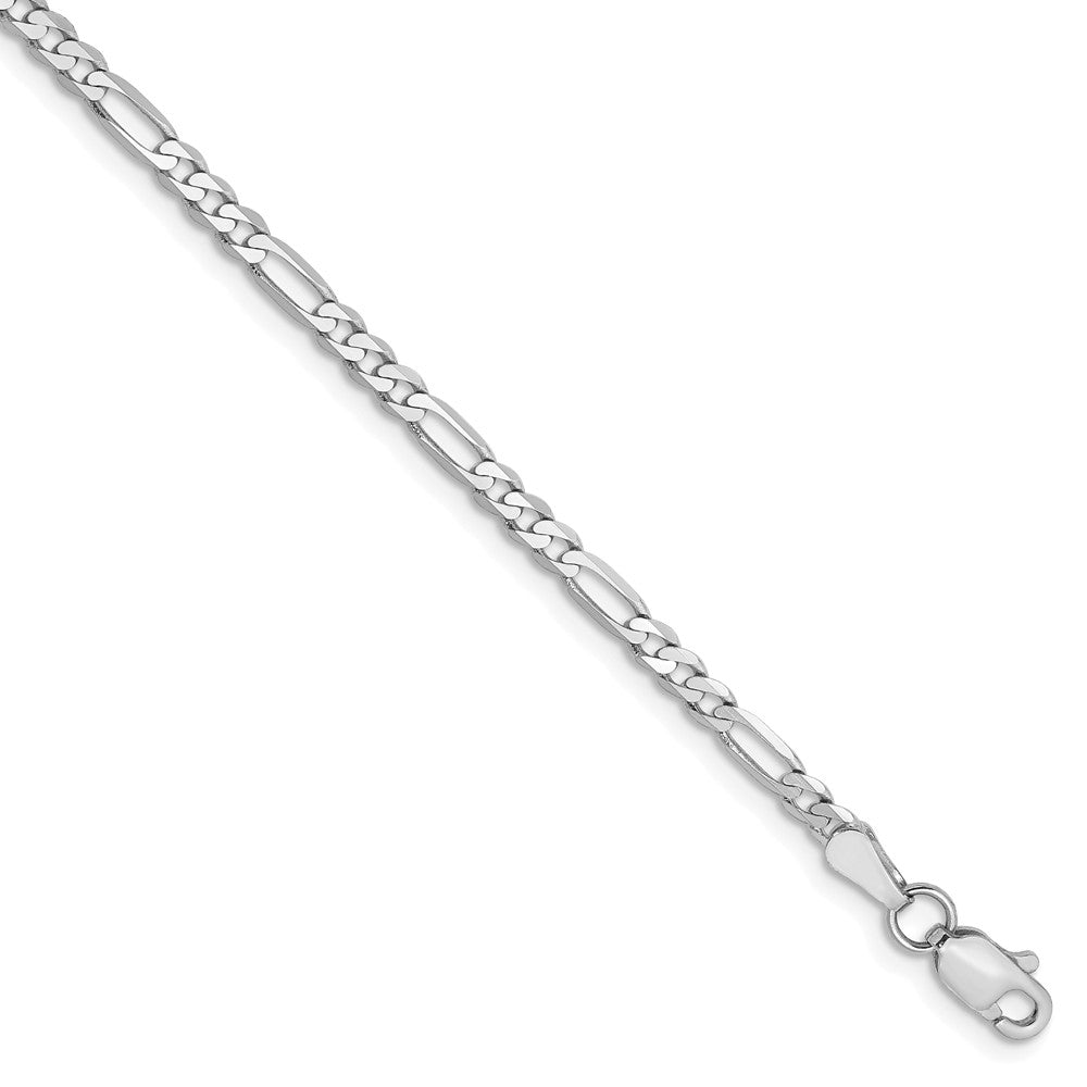 2.75mm, 14k White Gold, Flat Figaro Chain Anklet, Item C8300-A by The Black Bow Jewelry Co.