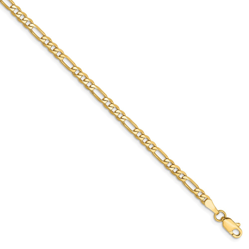 3mm, 14k Yellow Gold, Flat Figaro Chain Bracelet, Item C8302-B by The Black Bow Jewelry Co.