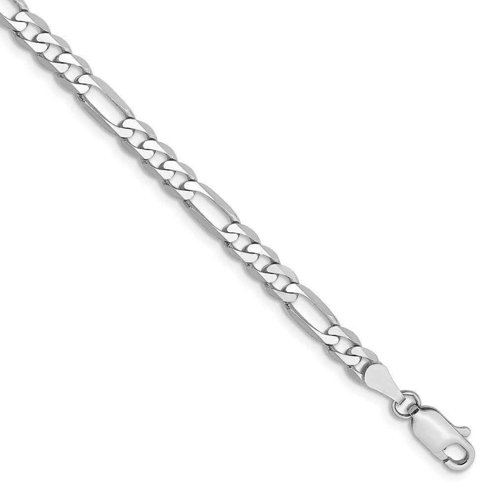 4mm, 14k White Gold, Flat Figaro Chain Bracelet, Item C8304-B by The Black Bow Jewelry Co.