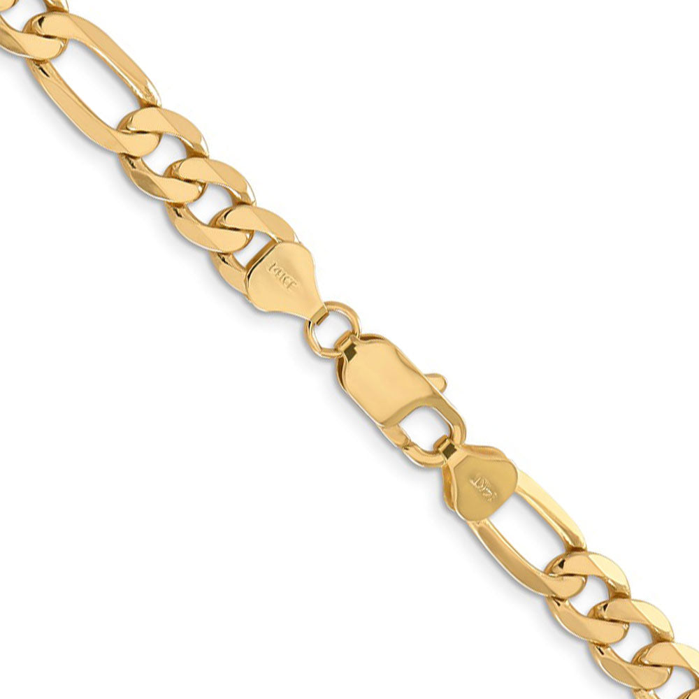 Men&#39;s 7.5mm, 14k Yellow Gold, Flat Figaro Chain Bracelet, Item C8311-B by The Black Bow Jewelry Co.