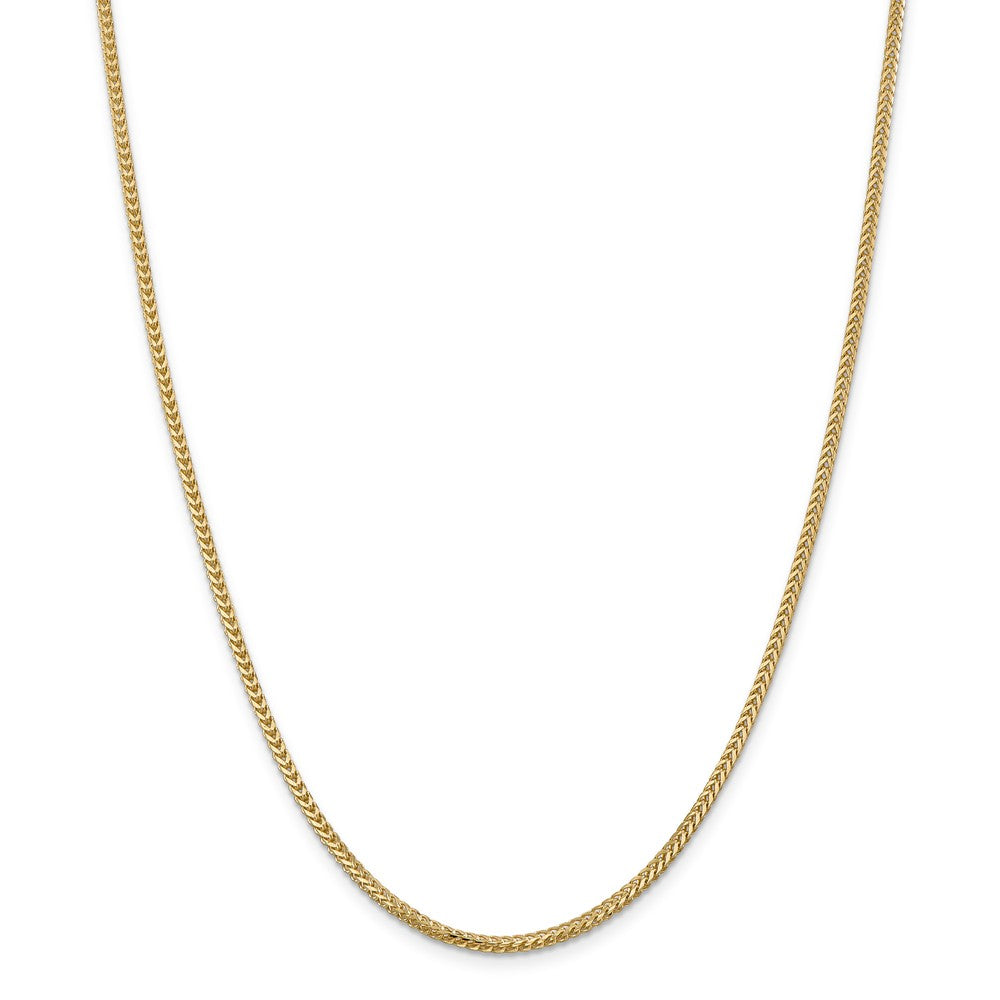 Alternate view of the 2mm, 14k Yellow Gold, Solid Franco Chain Necklace by The Black Bow Jewelry Co.