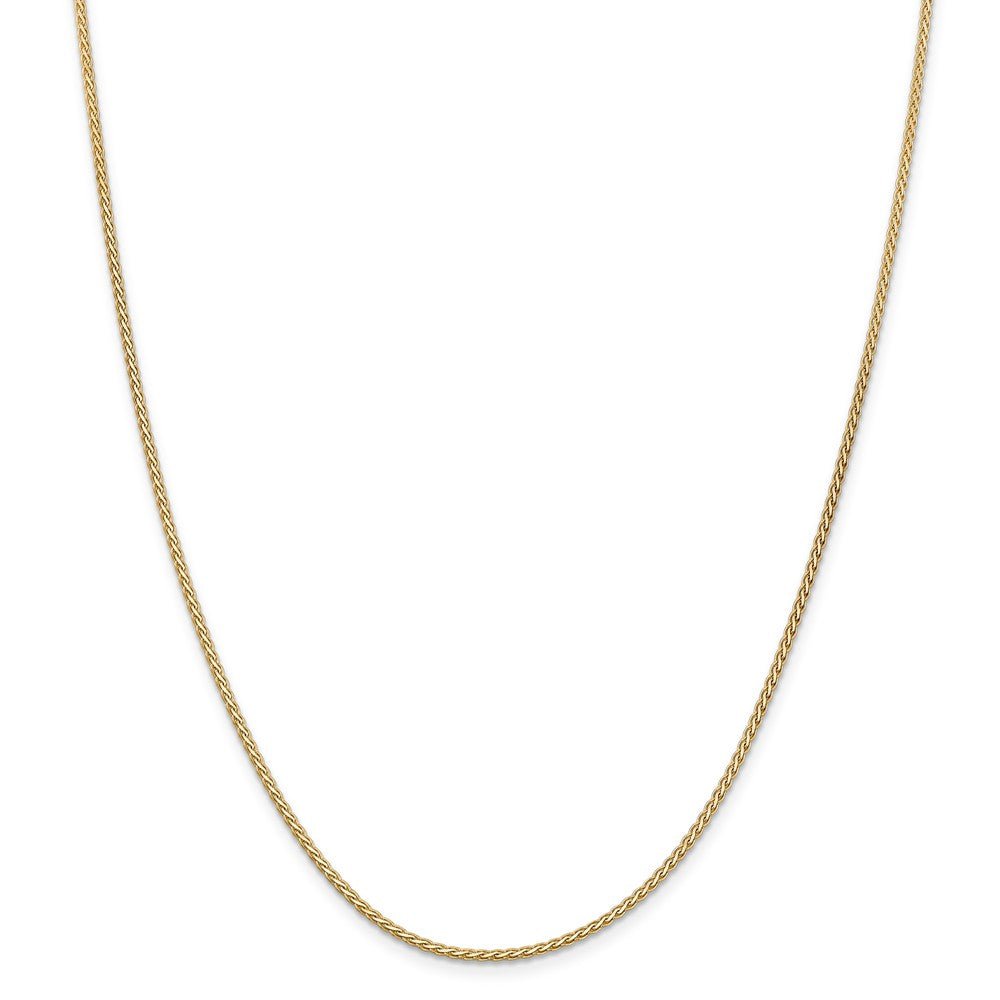 Alternate view of the 1.8mm, 14k Yellow Gold, Flat Wheat Chain Necklace by The Black Bow Jewelry Co.