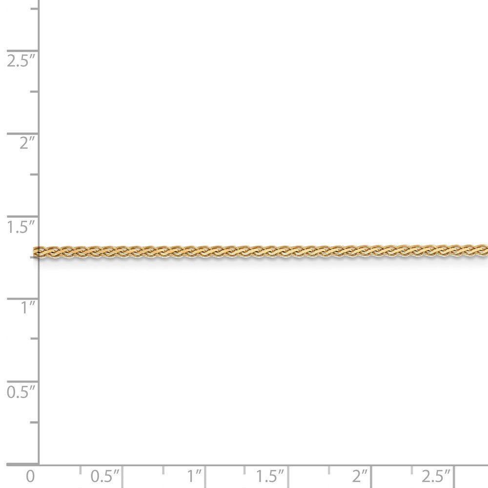Alternate view of the 1.8mm, 14k Yellow Gold, Flat Wheat Chain Necklace by The Black Bow Jewelry Co.
