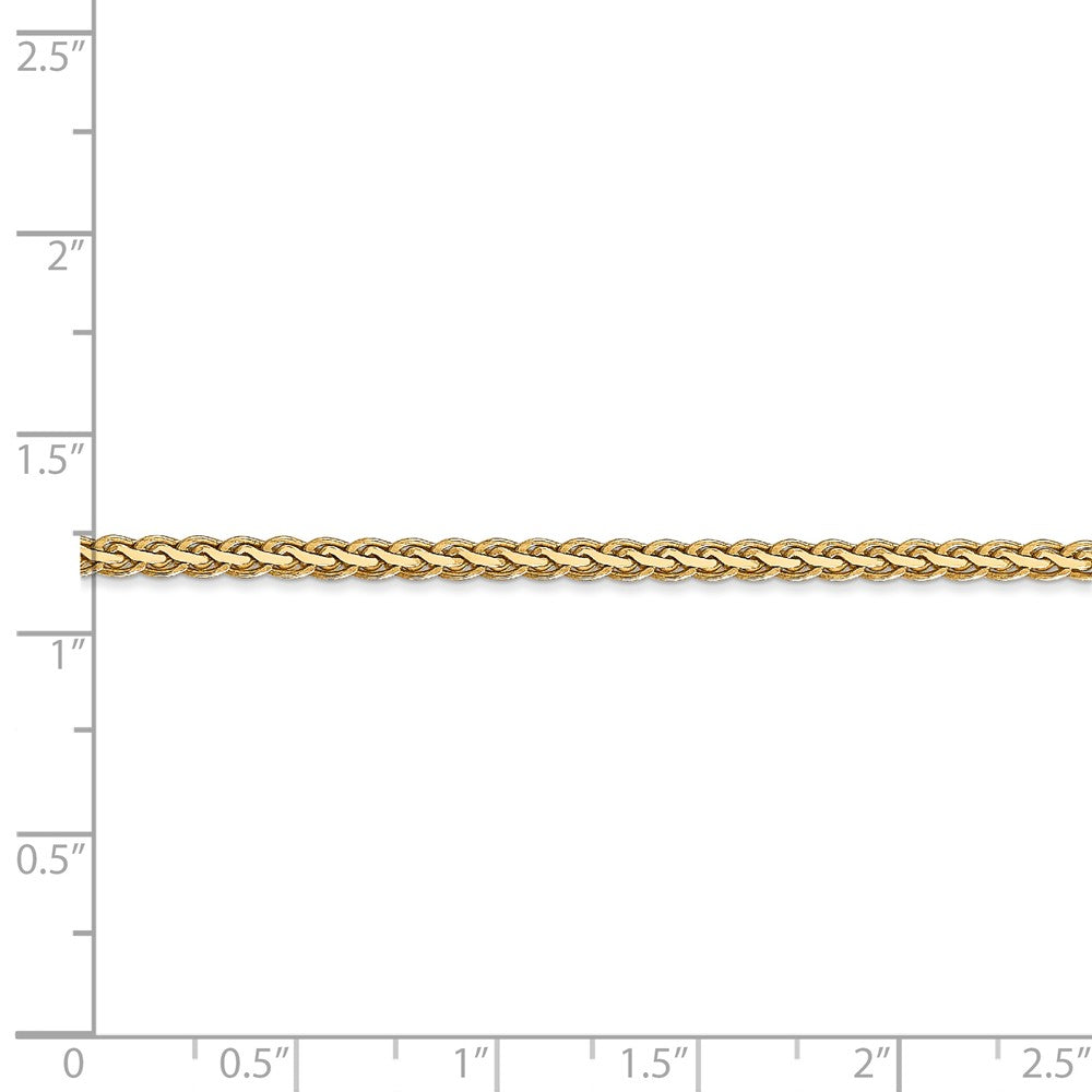 Alternate view of the 2.5mm, 14k Yellow Gold, Flat Wheat Chain Necklace by The Black Bow Jewelry Co.