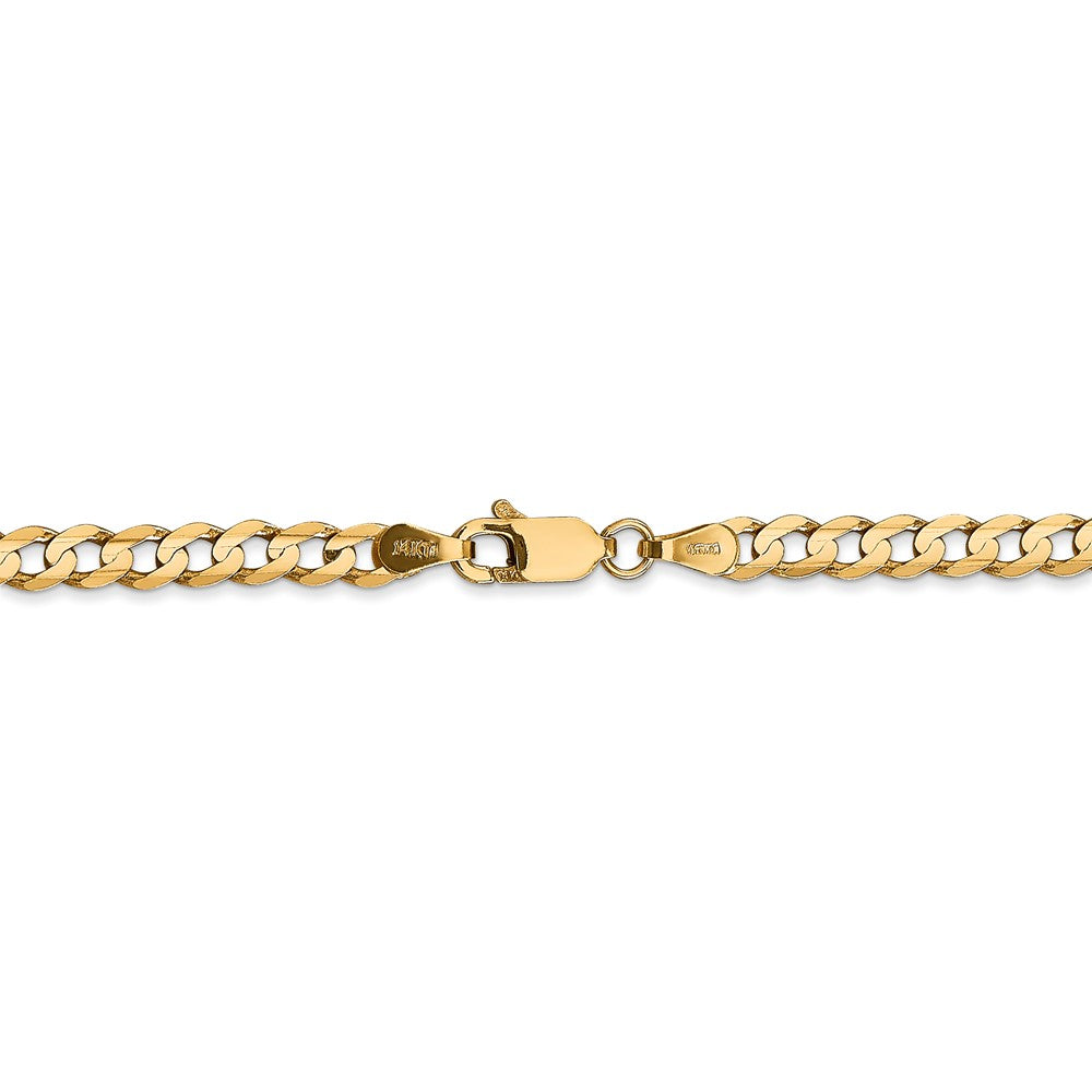 3.8mm, 14k Yellow Gold, Open Concave Curb Chain Necklace - Black