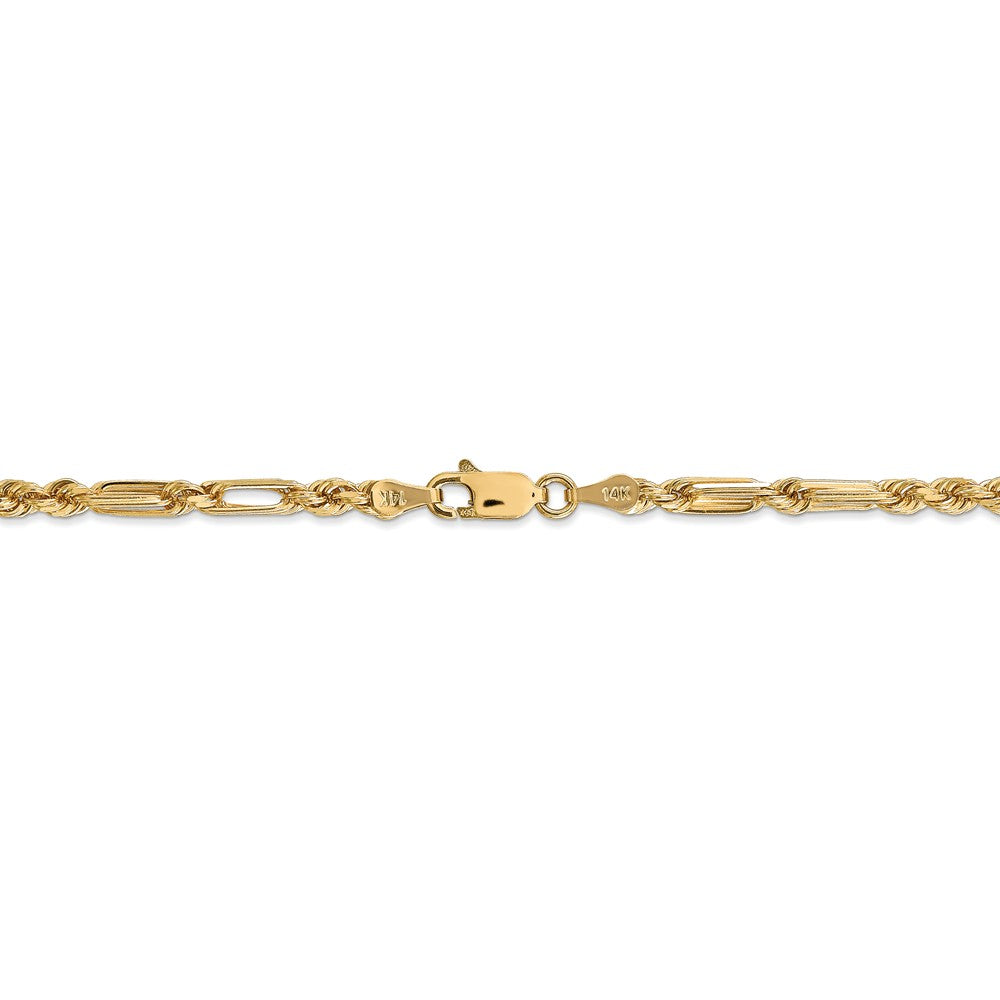 Alternate view of the 3mm, 14k Yellow Gold, Diamond Cut, Milano Rope Chain Bracelet by The Black Bow Jewelry Co.