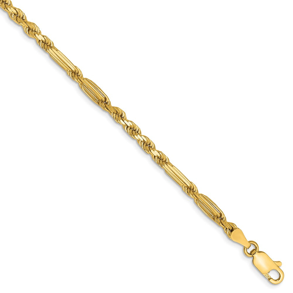 3mm, 14k Yellow Gold, Diamond Cut, Milano Rope Chain Bracelet