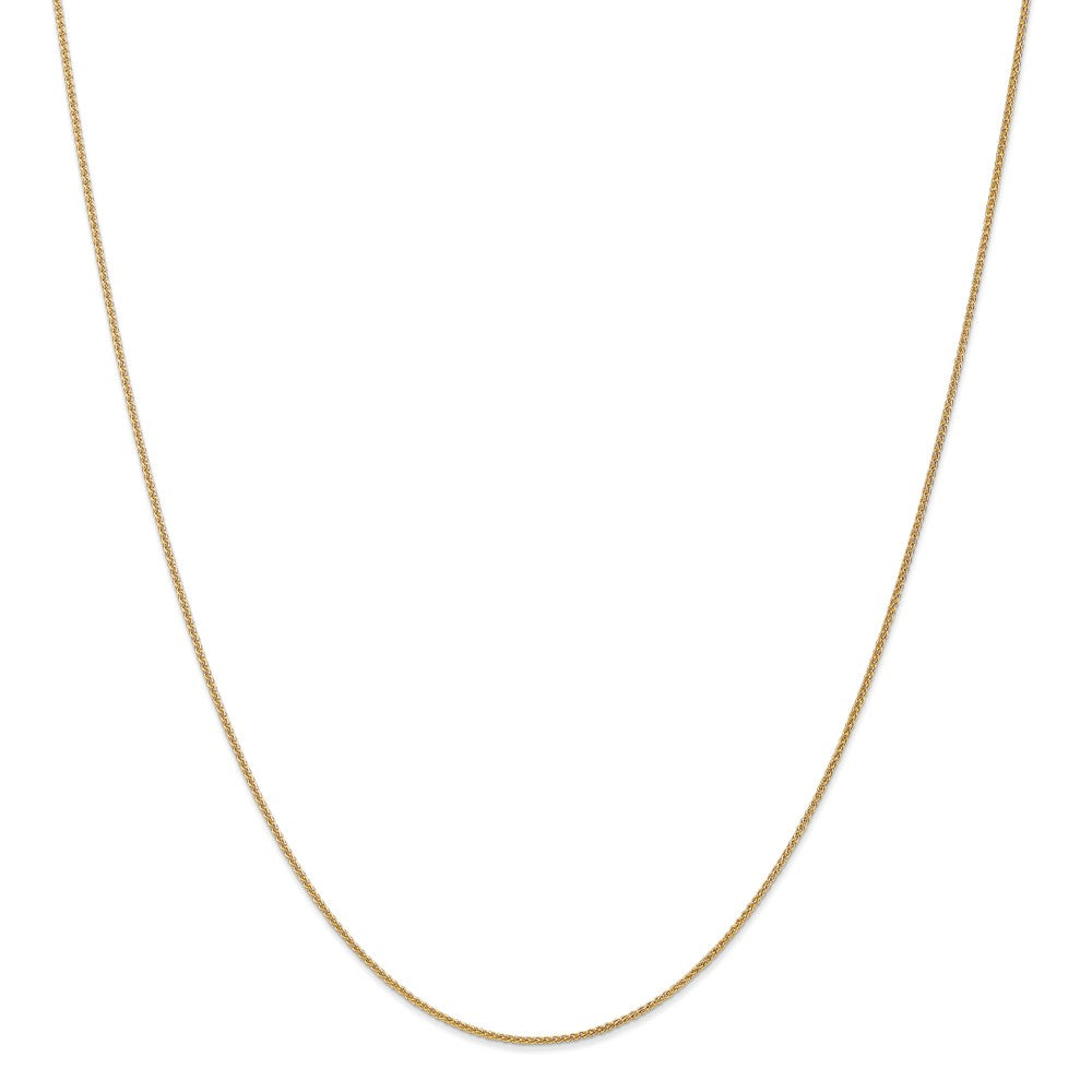 Alternate view of the 1mm, 14k Yellow Gold, Solid Spiga Chain Necklace by The Black Bow Jewelry Co.