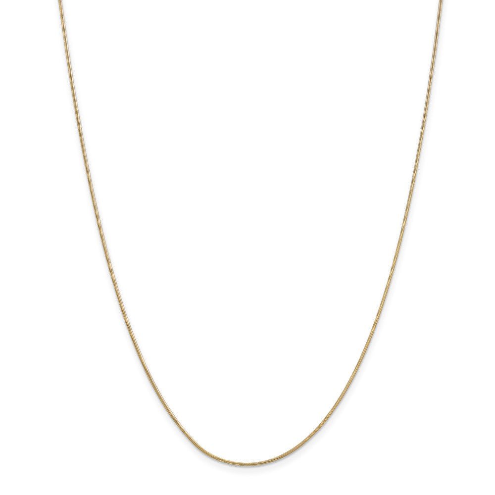 Alternate view of the 0.9mm, 14k Yellow Gold, Round Snake Chain Necklace by The Black Bow Jewelry Co.