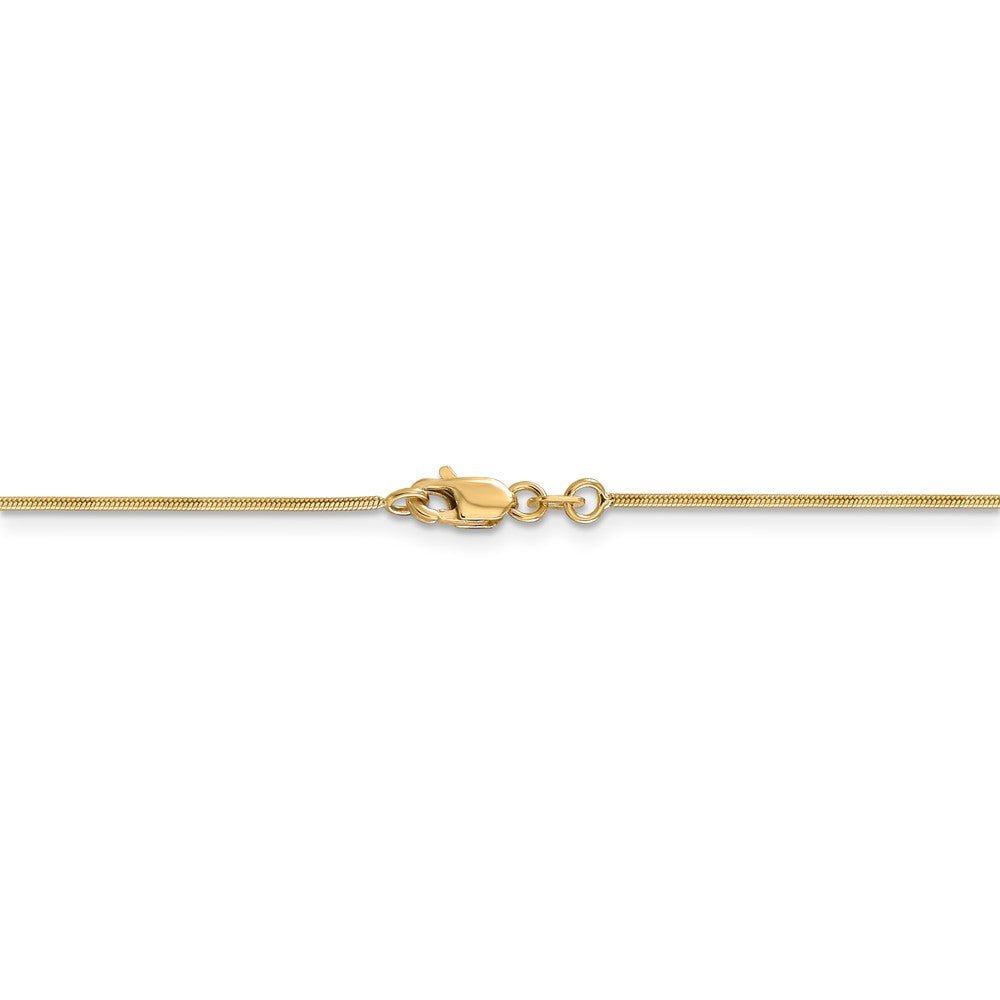 Alternate view of the 0.9mm, 14k Yellow Gold, Round Snake Chain Necklace by The Black Bow Jewelry Co.