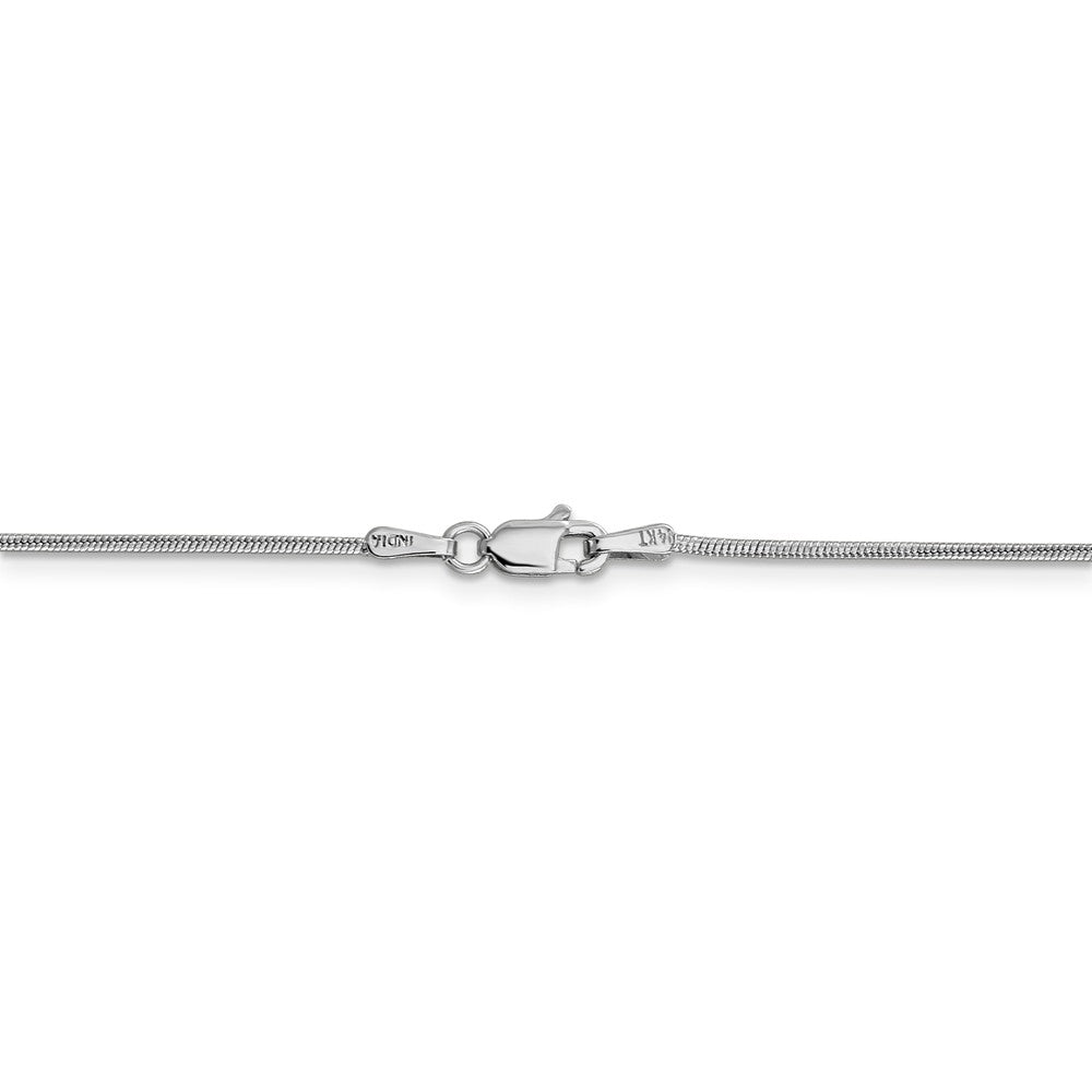 Alternate view of the 1.1mm, 14k White Gold, Round Solid Snake Chain Necklace by The Black Bow Jewelry Co.