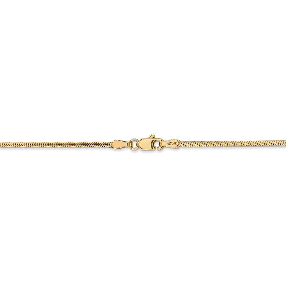 Alternate view of the 1.6mm, 14k Yellow Gold, Round Solid Snake Chain Bracelet by The Black Bow Jewelry Co.