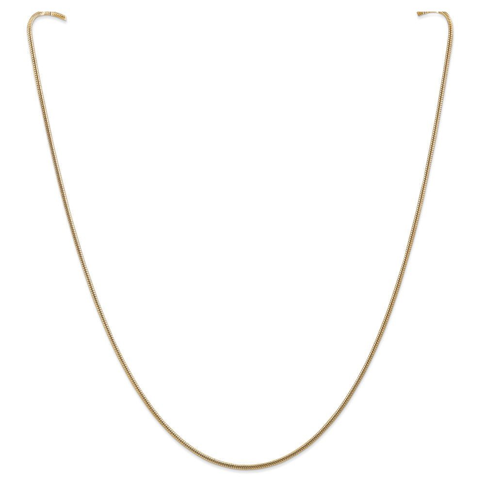 Alternate view of the 1.6mm, 14k Yellow Gold, Round Solid Snake Chain Necklace by The Black Bow Jewelry Co.