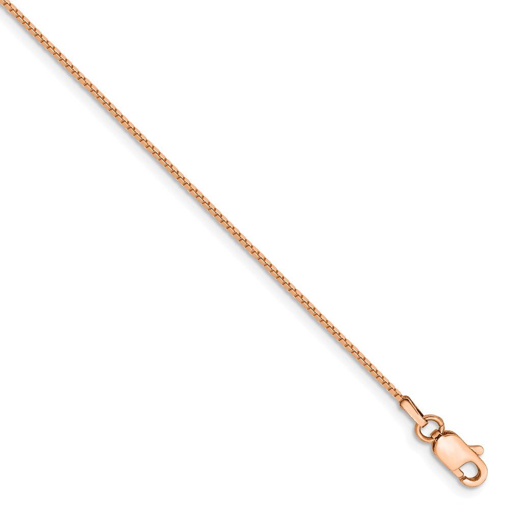 0.84mm, 14k Rose Gold, Box Chain Bracelet, 7 Inch, Item C8452-07 by The Black Bow Jewelry Co.