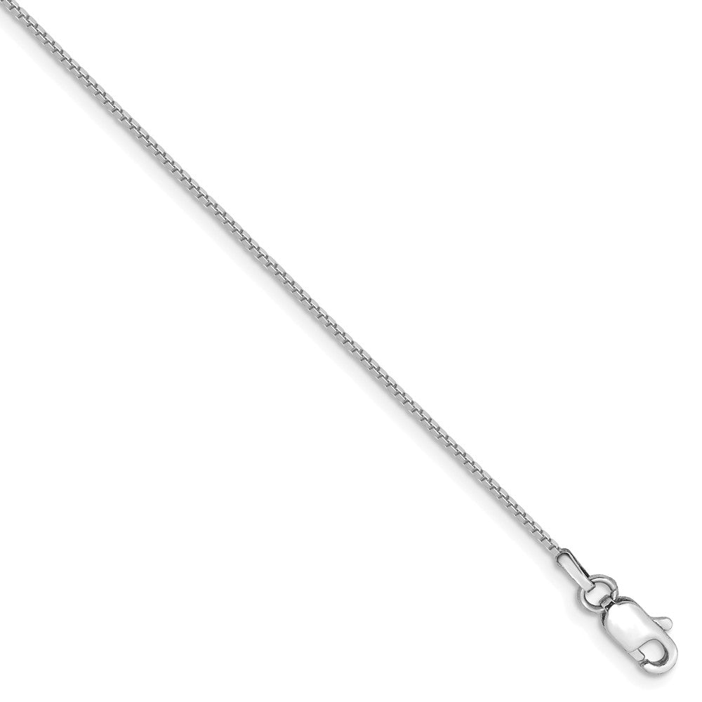 0.9mm, 14k White Gold, Box Chain Anklet, 9 Inch, Item C8453-09 by The Black Bow Jewelry Co.