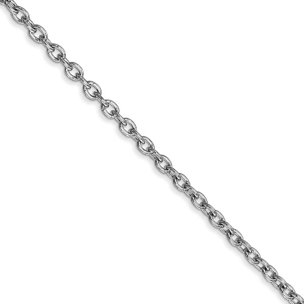 2.4mm, 14k White Gold Solid Link Cable Chain Necklace