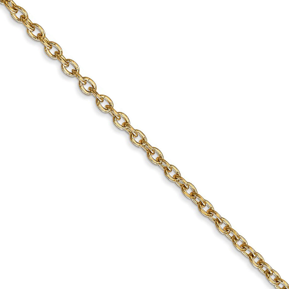 2.4mm, 14k Yellow Gold Solid Link Cable Chain Necklace