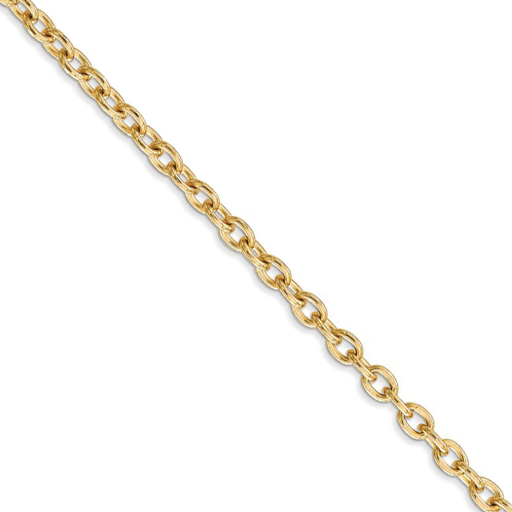 3.2mm, 14k Yellow Gold Solid Link Cable Chain Necklace