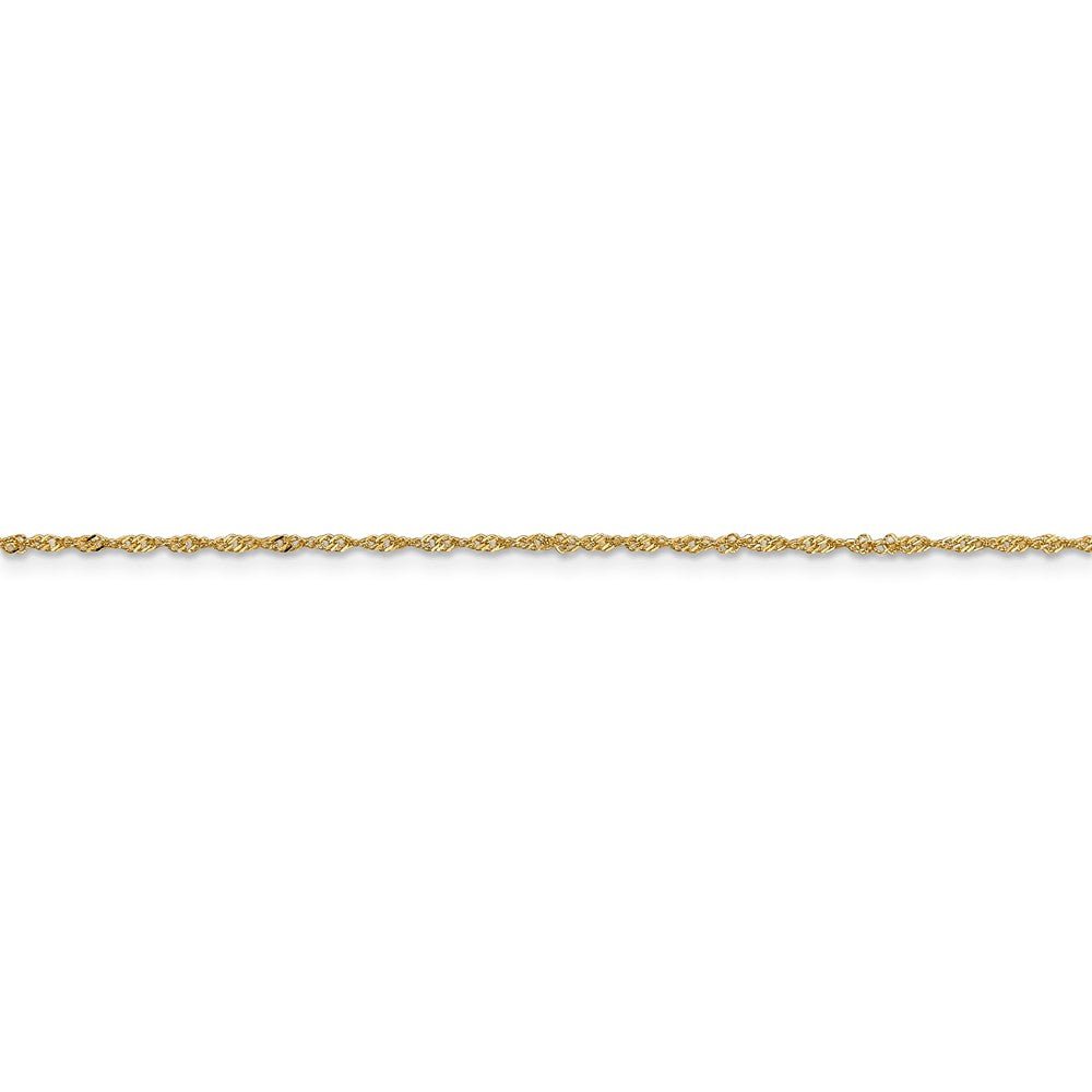 Alternate view of the 1.1mm, 14k Yellow Gold, Singapore Chain Anklet, 9 Inch by The Black Bow Jewelry Co.