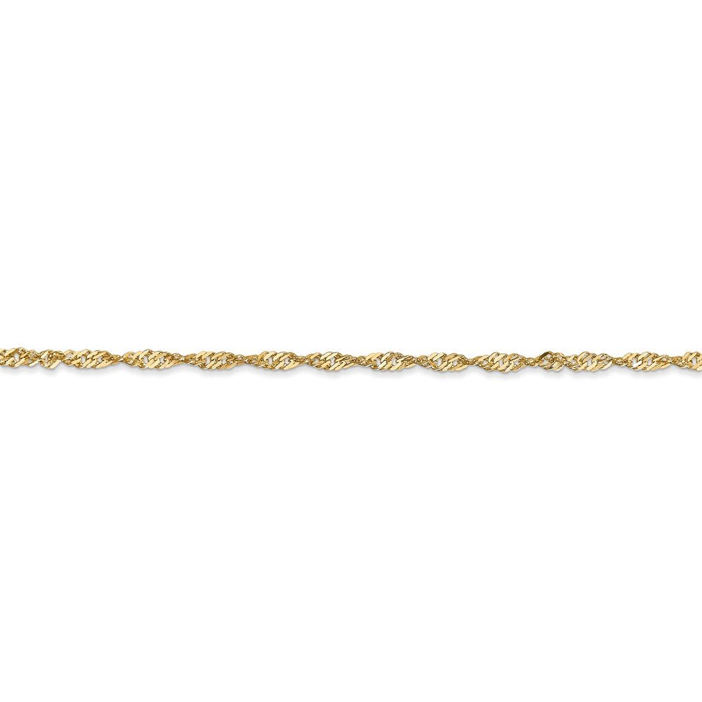 Alternate view of the 1.7mm, 14k Yellow Gold, Singapore Chain Bracelet by The Black Bow Jewelry Co.