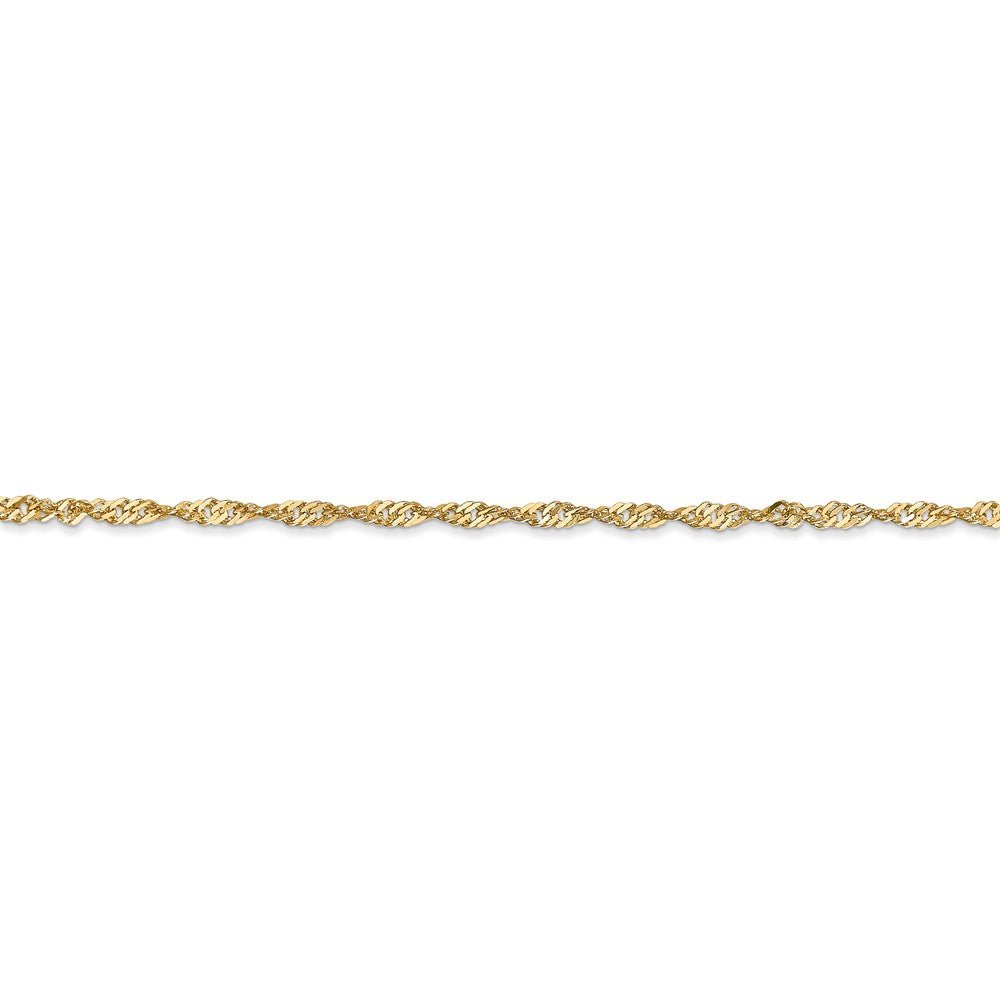 Alternate view of the 1.7mm, 14k Yellow Gold, Singapore Chain Anklet by The Black Bow Jewelry Co.