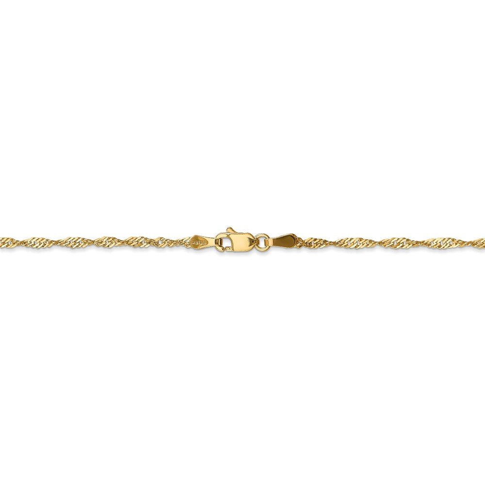 Alternate view of the 1.7mm, 14k Yellow Gold, Singapore Chain Anklet by The Black Bow Jewelry Co.