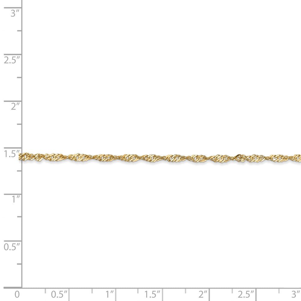 Alternate view of the 1.7mm, 14k Yellow Gold, Singapore Chain Anklet by The Black Bow Jewelry Co.