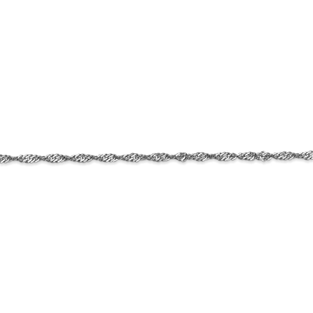 Alternate view of the 2mm, 14k White Gold, Diamond Cut Singapore Chain Bracelet, 7 Inch by The Black Bow Jewelry Co.