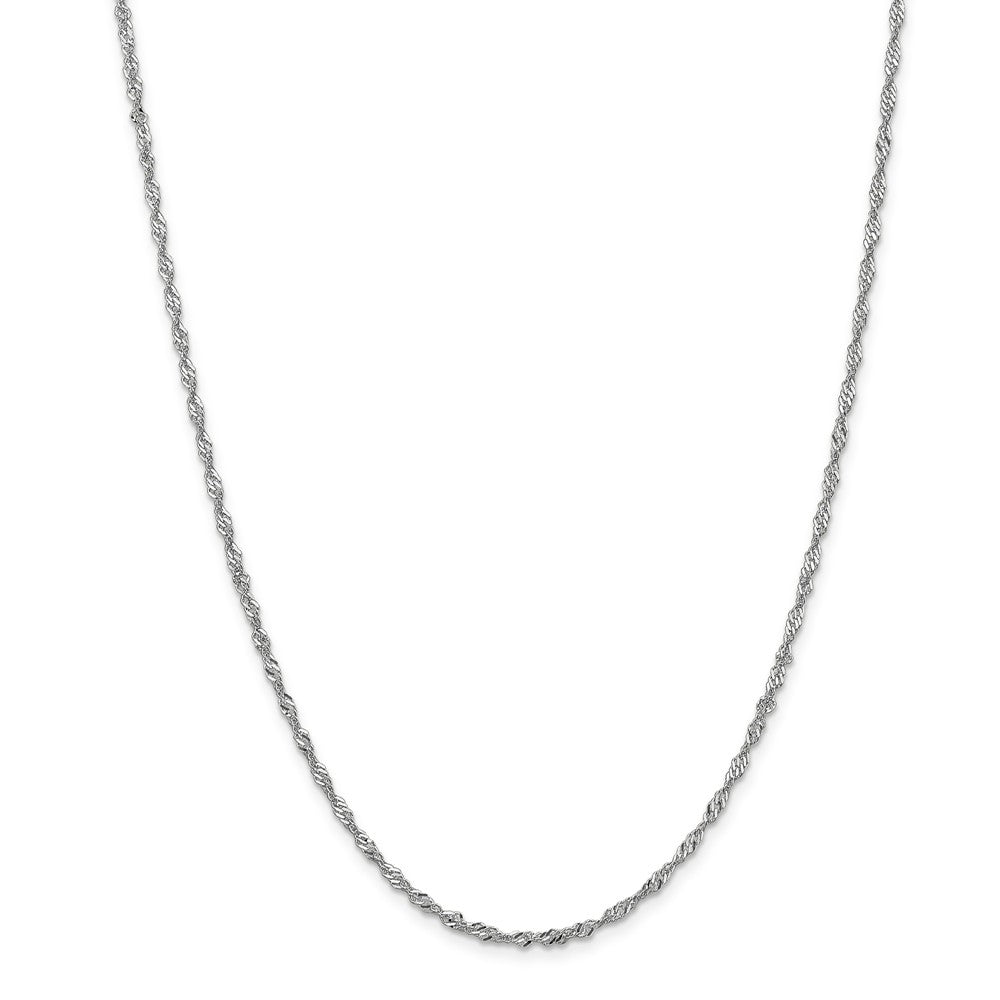Alternate view of the 2mm, 14k White Gold, Diamond Cut Singapore Chain Necklace by The Black Bow Jewelry Co.
