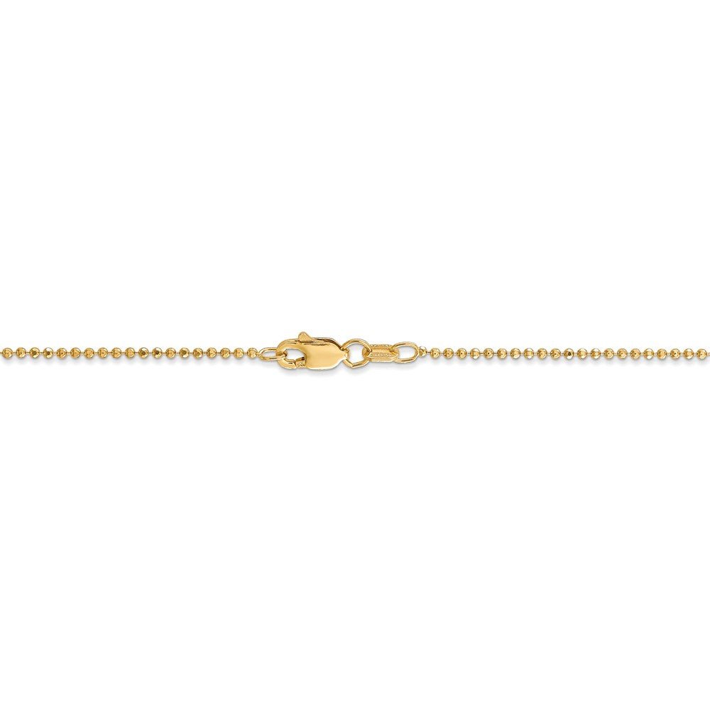 Alternate view of the 1.2mm, 14k Yellow Gold, Diamond Cut Hollow Ball Chain Anklet by The Black Bow Jewelry Co.