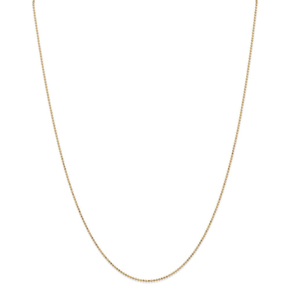 Alternate view of the 1.2mm, 14k Yellow Gold, Diamond Cut Hollow Bead Chain Necklace by The Black Bow Jewelry Co.