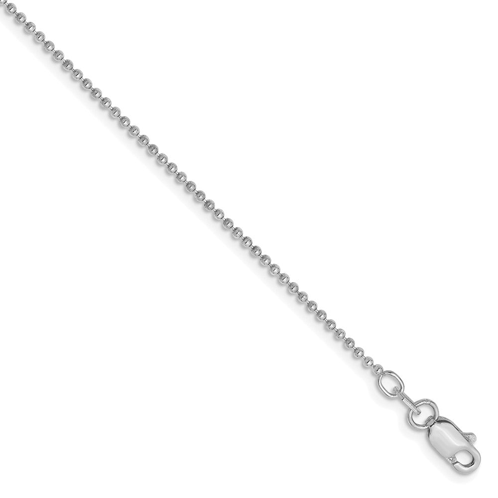 1.2mm, 14k White Gold, Diamond Cut Hollow Ball Chain Anklet, Item C8539-A by The Black Bow Jewelry Co.