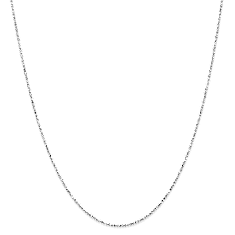 Alternate view of the 1.2mm, 14k White Gold, Diamond Cut Hollow Bead Chain Necklace by The Black Bow Jewelry Co.