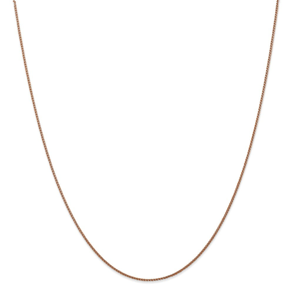 Alternate view of the 1mm, 14k Rose Gold, Diamond Cut Solid Spiga Chain Necklace by The Black Bow Jewelry Co.