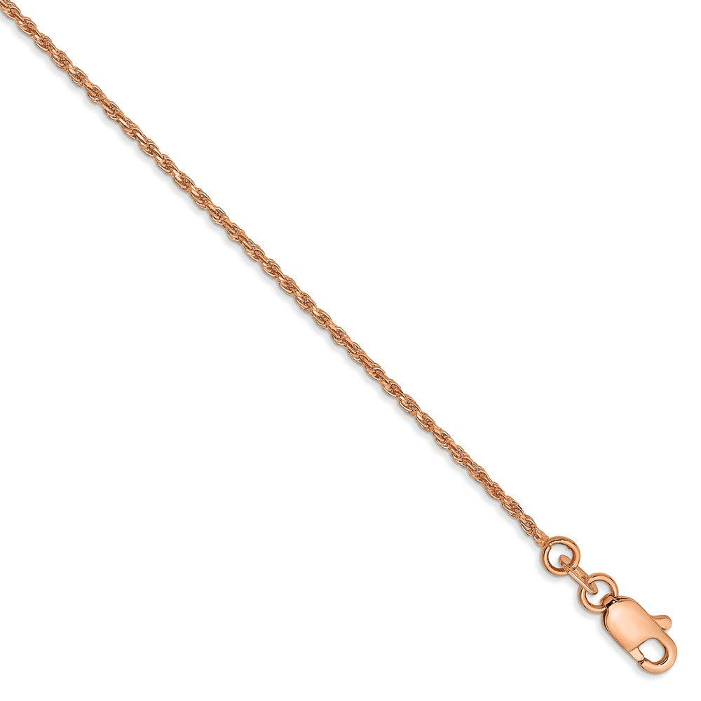 1mm, 14k Rose Gold, Diamond Cut Solid Rope Chain Bracelet, 7 Inch, Item C8552-07 by The Black Bow Jewelry Co.