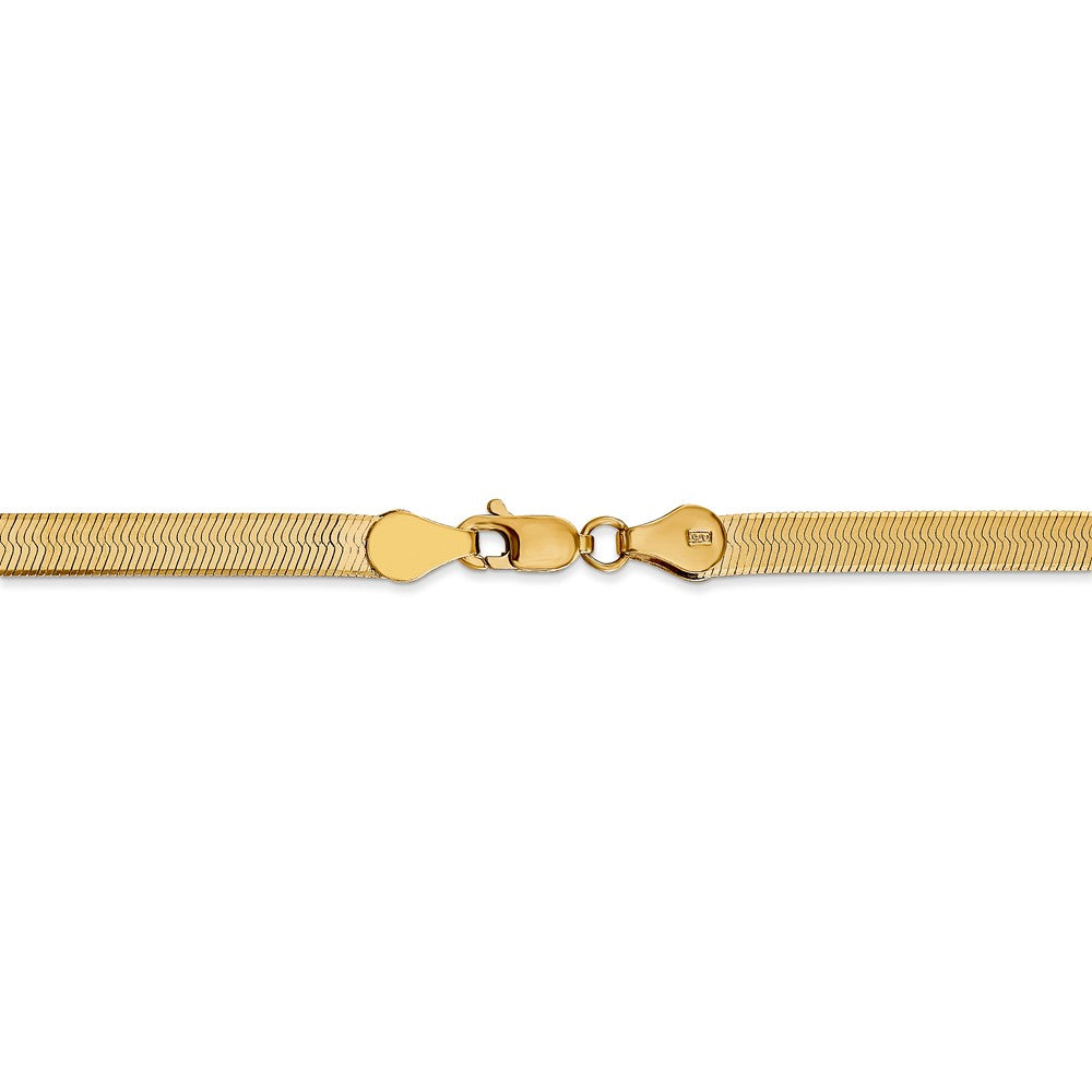 Alternate view of the 4mm, 14k Yellow Gold, Solid Herringbone Chain Bracelet by The Black Bow Jewelry Co.