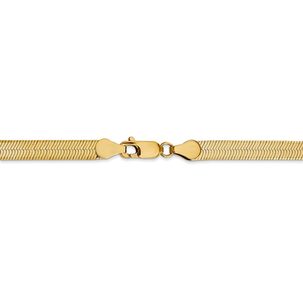 Alternate view of the 5mm, 14k Yellow Gold, Solid Herringbone Chain Bracelet by The Black Bow Jewelry Co.