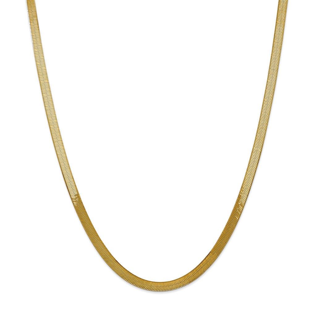 Alternate view of the 5mm, 14k Yellow Gold, Solid Herringbone Chain Necklace by The Black Bow Jewelry Co.