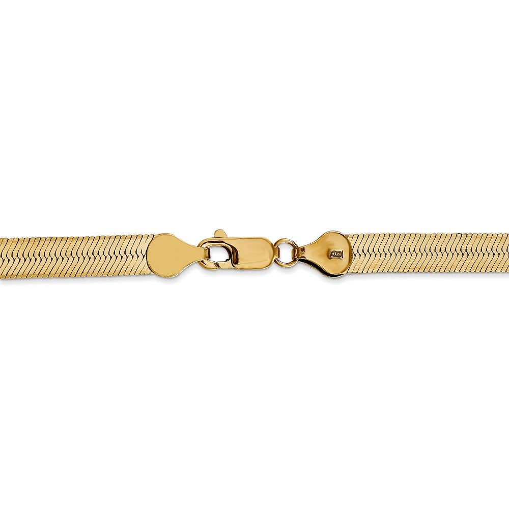 Alternate view of the 5.5mm, 14k Yellow Gold, Solid Herringbone Chain Bracelet by The Black Bow Jewelry Co.