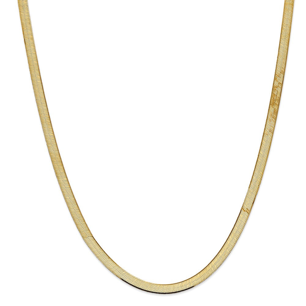 Alternate view of the 5.5mm, 14k Yellow Gold, Solid Herringbone Chain Necklace by The Black Bow Jewelry Co.